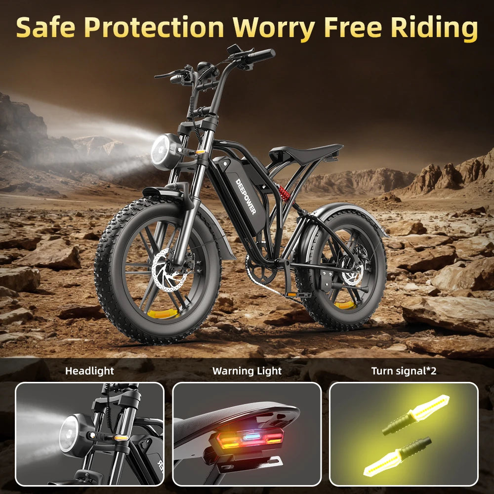 DEEPOWER S20 1500W Electric Bike S21 2000W Motor 48V 25AH Battery 20×4.0 Fat Tire Off-Road E-Bike Dual Shock Absorbers EU Stock