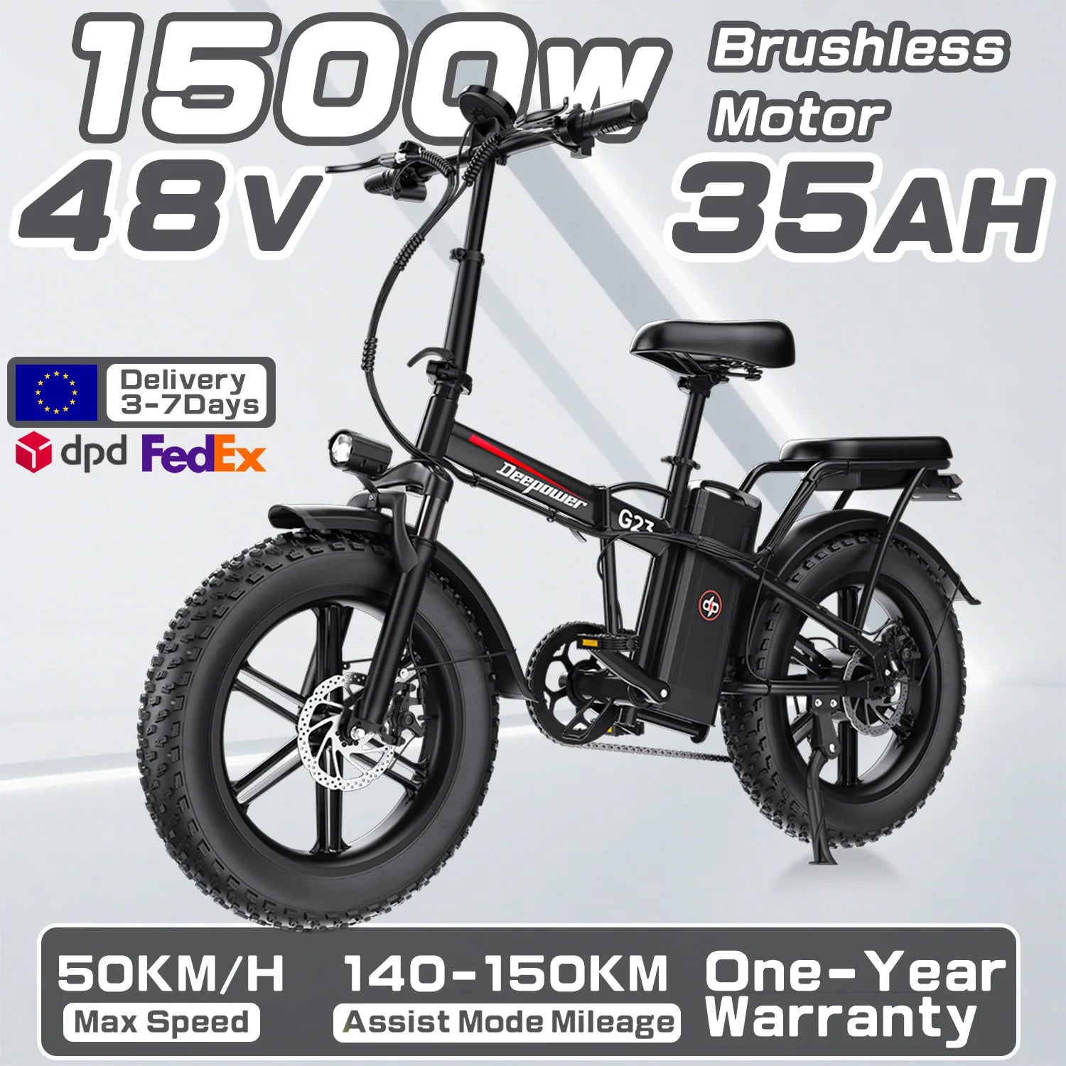Deepowerg23 Electric Bike 1500W Motor 48V 35AH lithium battery Adult Electric Bicycle 20*4.0 -In Fat fire Mountain e-Bike