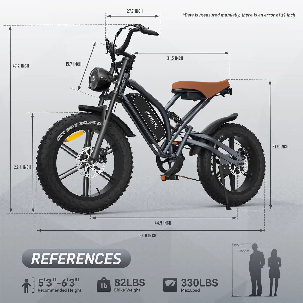 Jansno X50 Electric Bike for Adults 48V17Ah lithium batteries 20inch 4.0 Fat Tires Snow Mountain E-Bike 750W Electric Bicycle