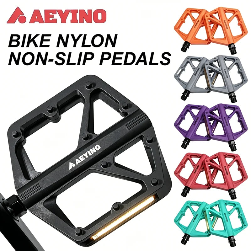 AEYINO Bicycle Pedals MTB Bike Pedal Foot Plat Nylon Anti-slip 9''16 Standard Pedals Widen Classic Pedal Reflector Bicycle Parts