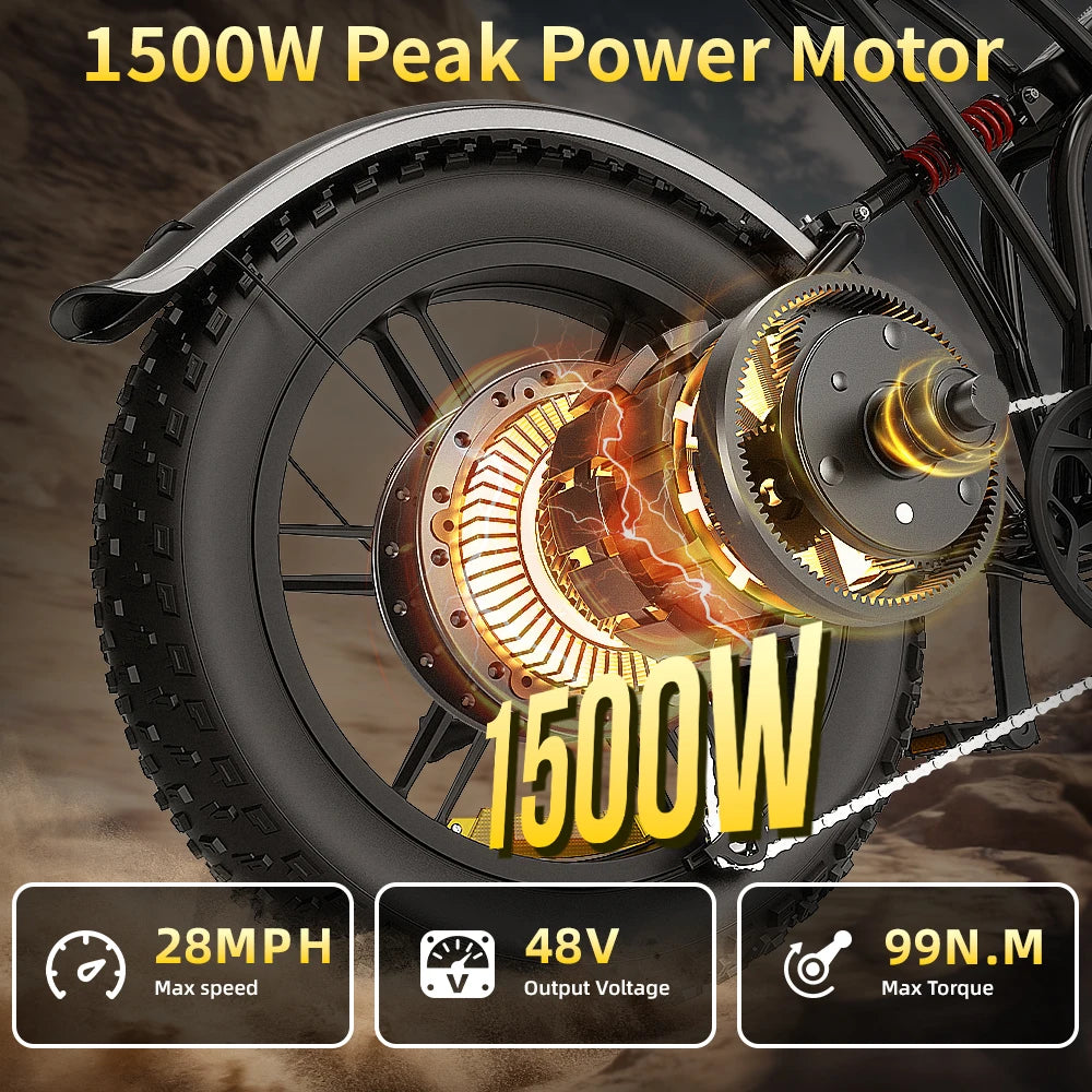 DEEPOWER S20 1500W Electric Bike S21 2000W Motor 48V 25AH Battery 20×4.0 Fat Tire Off-Road E-Bike Dual Shock Absorbers EU Stock