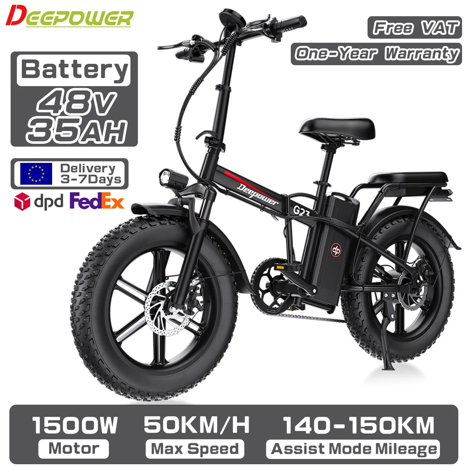 Deepowerg23 Electric Bike 1500W Motor 48V 35AH lithium battery Adult Electric Bicycle 20*4.0 -In Fat fire Mountain e-Bike