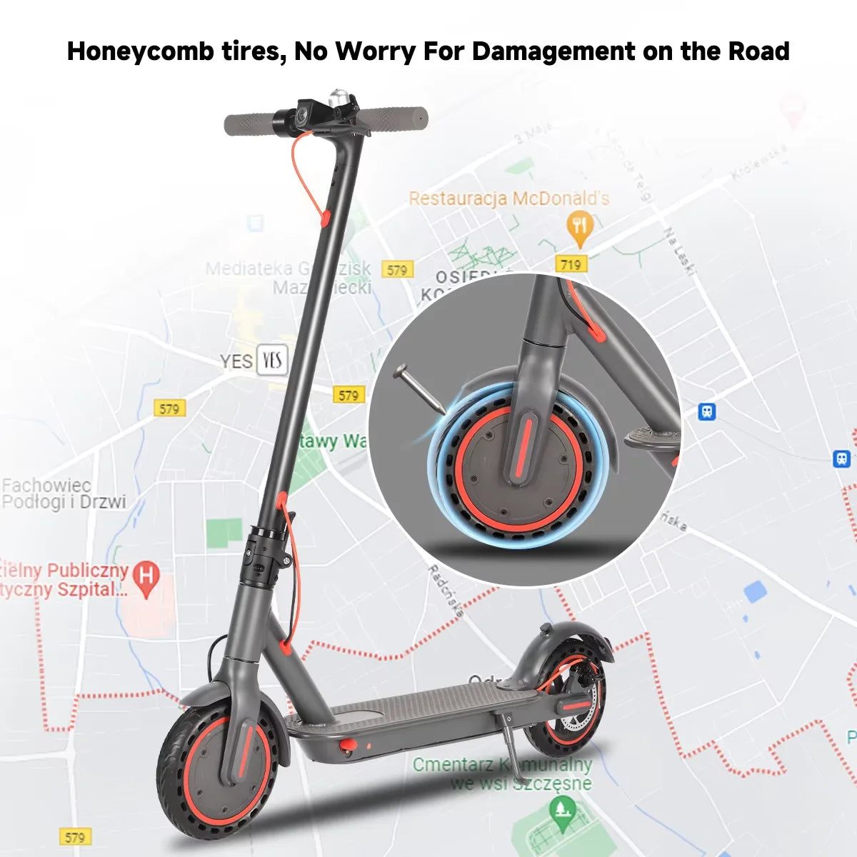 SUNNIGOO Adult Electric Scooter 36V 10.4Ah 350W Motor 30KM Long Range 30KM/H 8.5 Inch Solid Tires Foldable Smart APP EScooter