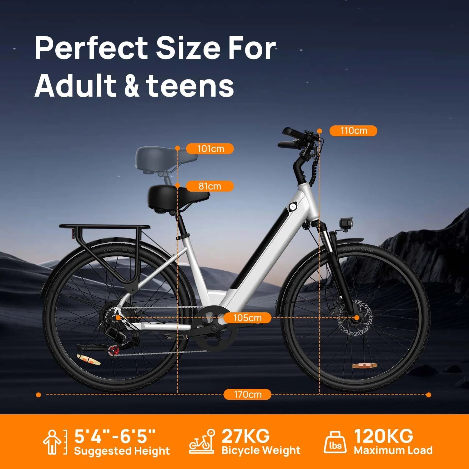 Urlife E26 Peak 750W Electric Bike for Adults Commute 36V Removable Battery Top Speed 32KMH 26''x2'' Standard Tire 7-Speeds E-bike