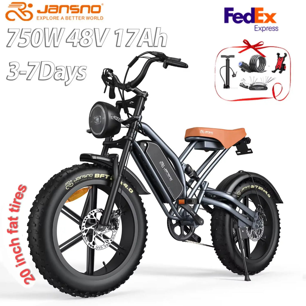 Jansno X50 Electric Bike for Adults 48V17Ah lithium batteries 20inch 4.0 Fat Tires Snow Mountain E-Bike 750W Electric Bicycle