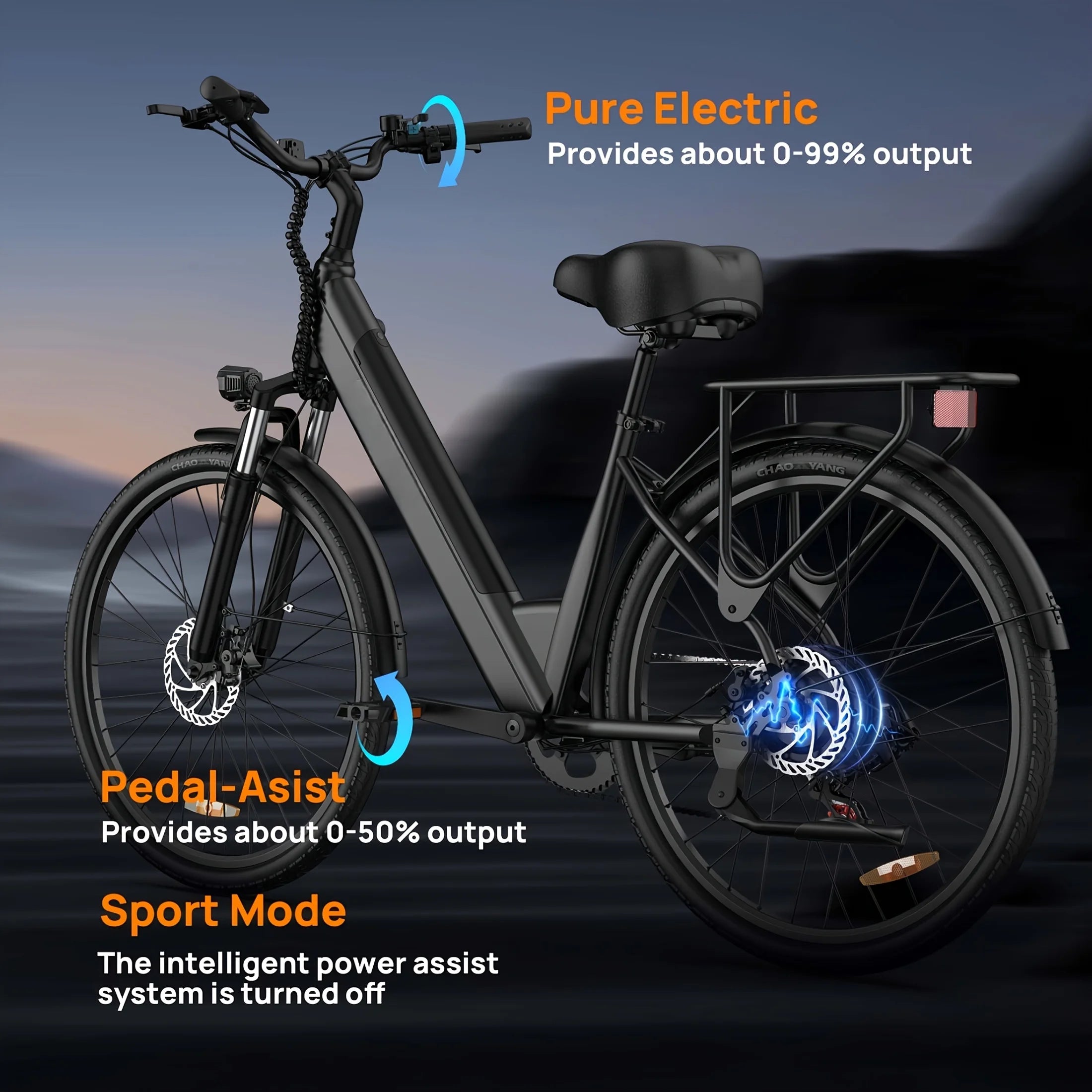 Urlife E26 Peak 750W Electric Bike for Adults Commute 36V Removable Battery Top Speed 32KMH 26''x2'' Standard Tire 7-Speeds E-bike