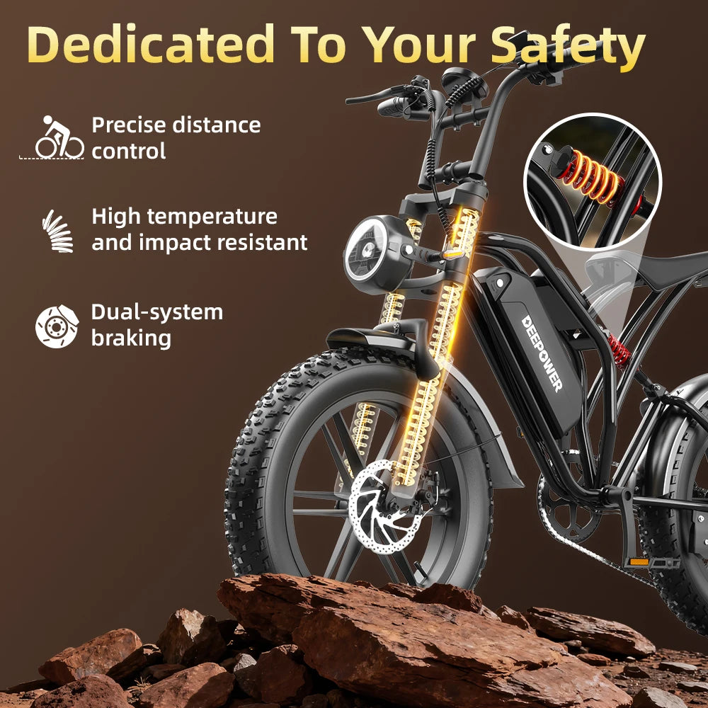 DEEPOWER S20 1500W Electric Bike S21 2000W Motor 48V 25AH Battery 20×4.0 Fat Tire Off-Road E-Bike Dual Shock Absorbers EU Stock