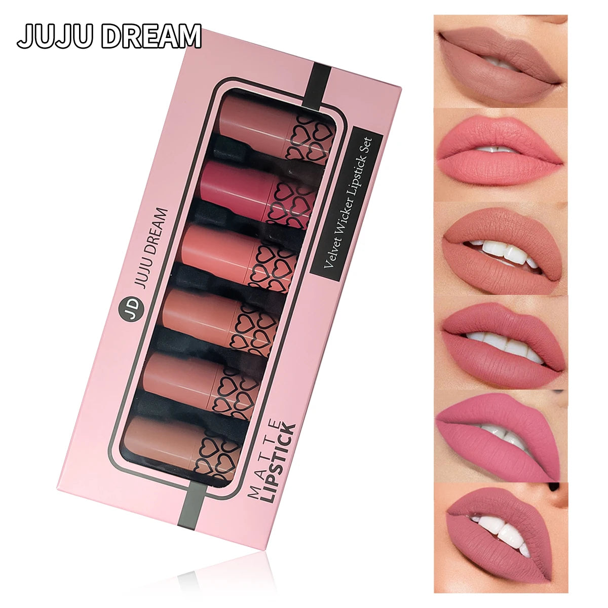 6 lipsticks matte nude box, raincoats, long hold, easy to apply, high pigmentation, do not stain cups, make-up set for lips, ideal as gift.