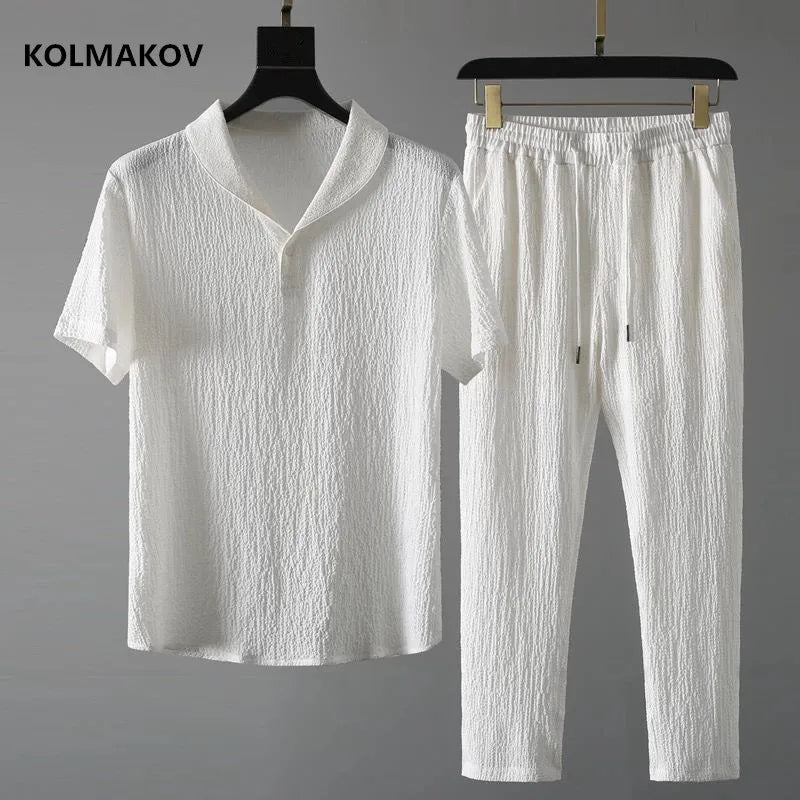 (Shirt + trousers)2026 summer men fashion classic shirt men's business casual fashion shirts men A set of clothes size M-4XL
