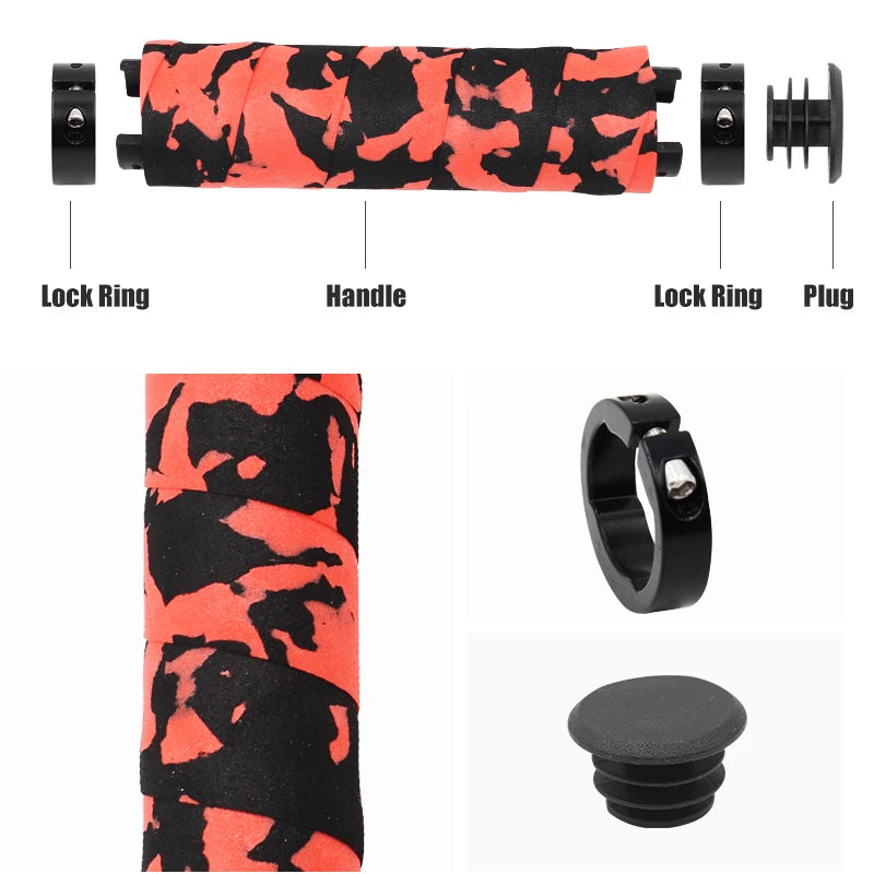 PCycling-Ultralight Bicycle Grips, Camouflage Sponge, Comfortable, Non-slip, Absorption Handle Tape, MTB Road Bike Parts