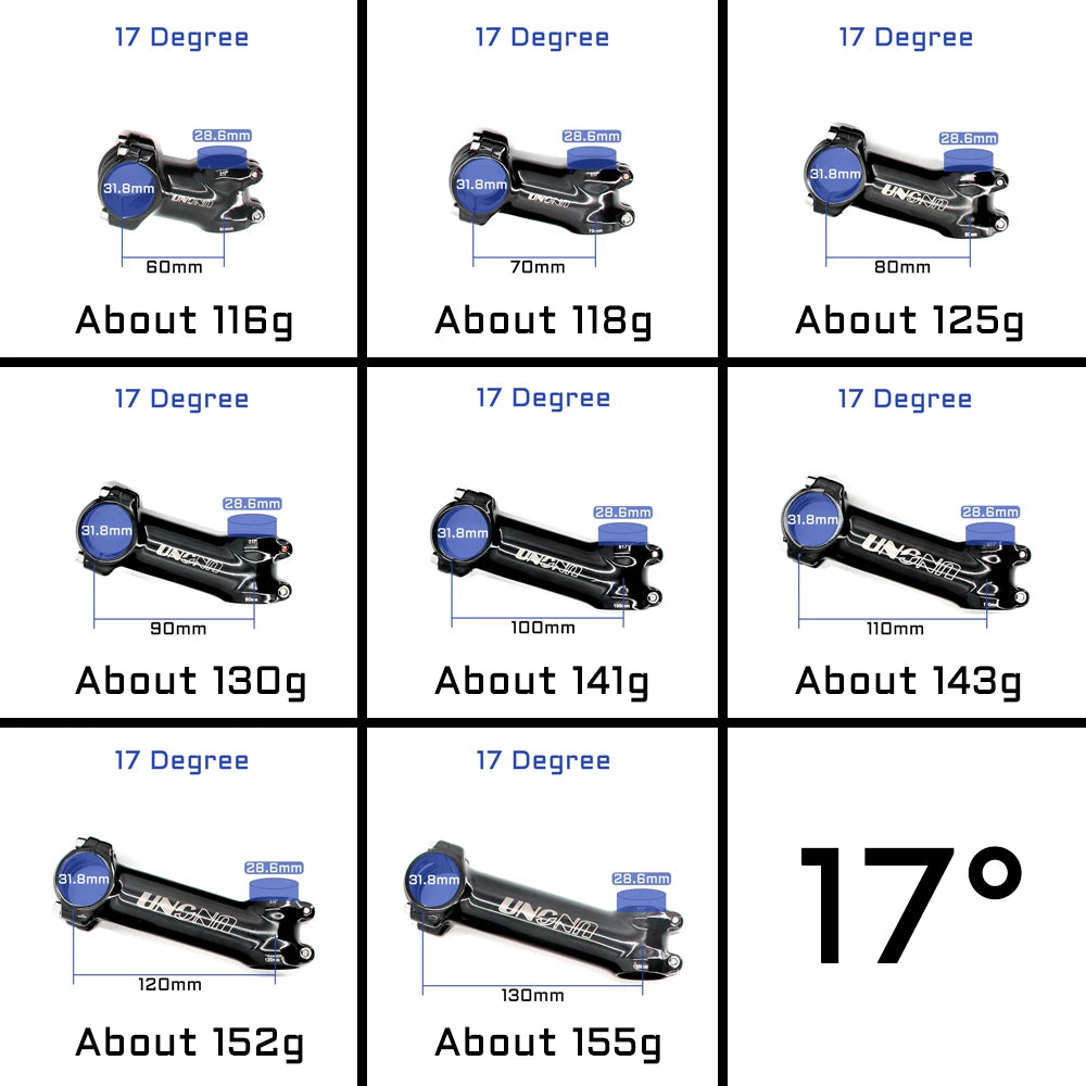 UNO 7 MTB Bike Stem 17 Degree Ultralight Alu 6061 60-130mm Bicycle Stem 35 Degree Kalloy Stem Mountain Bicycle Handlebar Stem