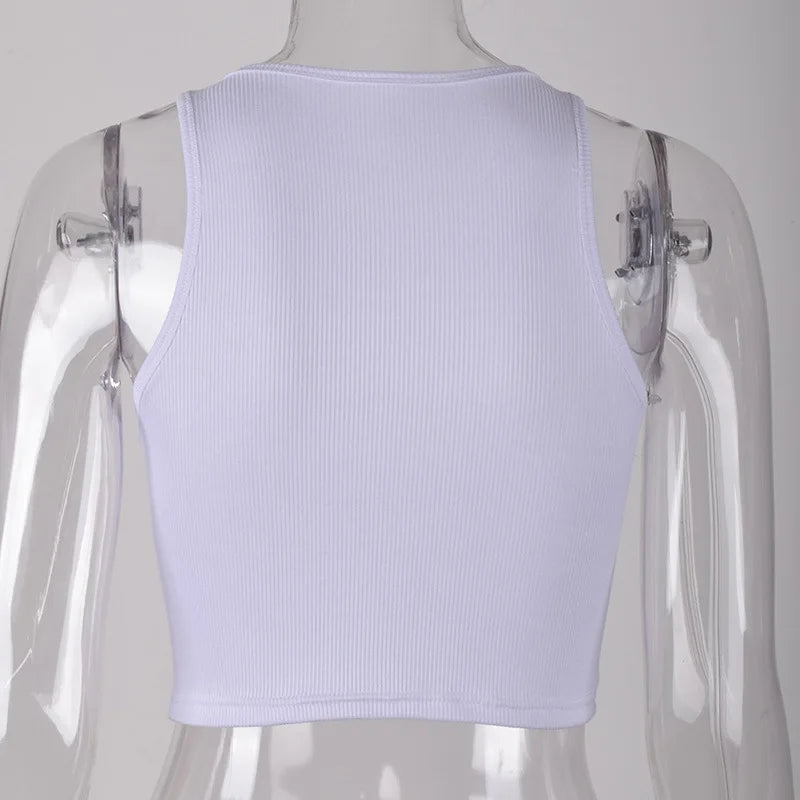 2021 Summer Slim Render Short Top Sexy Women Sleeveless O Croptops Tank Tops Solid Black/White Crop Vest Tops Wholesale