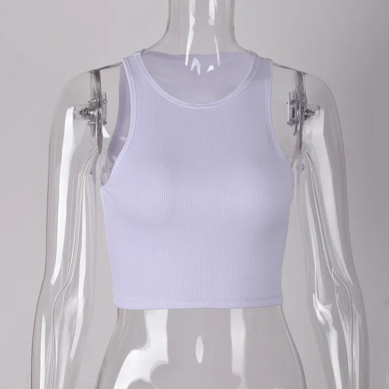 2021 Summer Slim Render Short Top Sexy Women Sleeveless O Croptops Tank Tops Solid Black/White Crop Vest Tops Wholesale