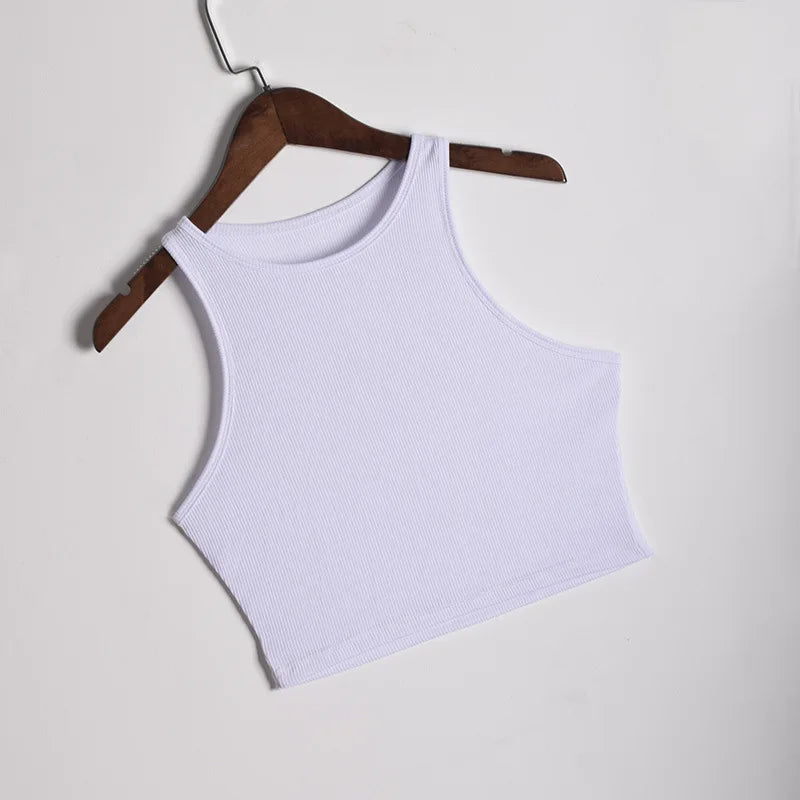 2021 Summer Slim Render Short Top Sexy Women Sleeveless O Croptops Tank Tops Solid Black/White Crop Vest Tops Wholesale