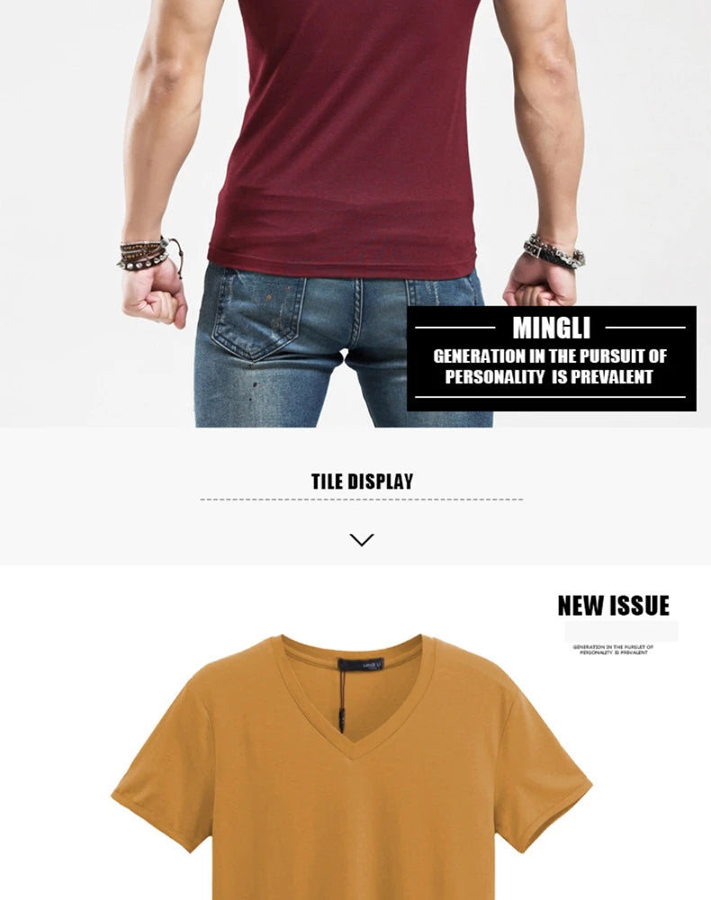 2026 Brand New Men T Shirt Tops V neck Short Sleeve Tees Men's Fashion Fitness Hot T-shirt For Male Man T-shirt Size 5XL
