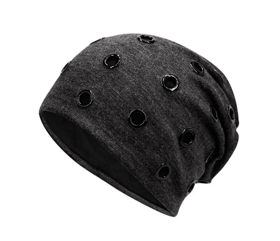 Szblaze Unisex Winter Thermal Punk Style Hat Beanies Skullies With Metal Rings Hip Hop Casual Caps for 56cm to 60cm Heads