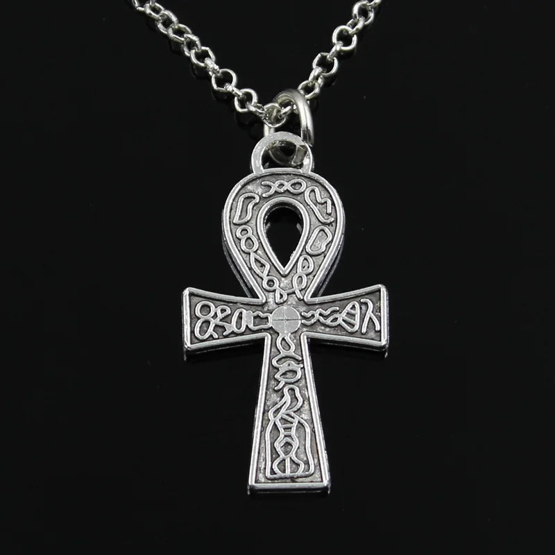New Fashion Egyptian Ankh Life Symbol Pendants Round Cross Chain Short Long Mens Womens Silver Color  Necklace Jewelry Gift
