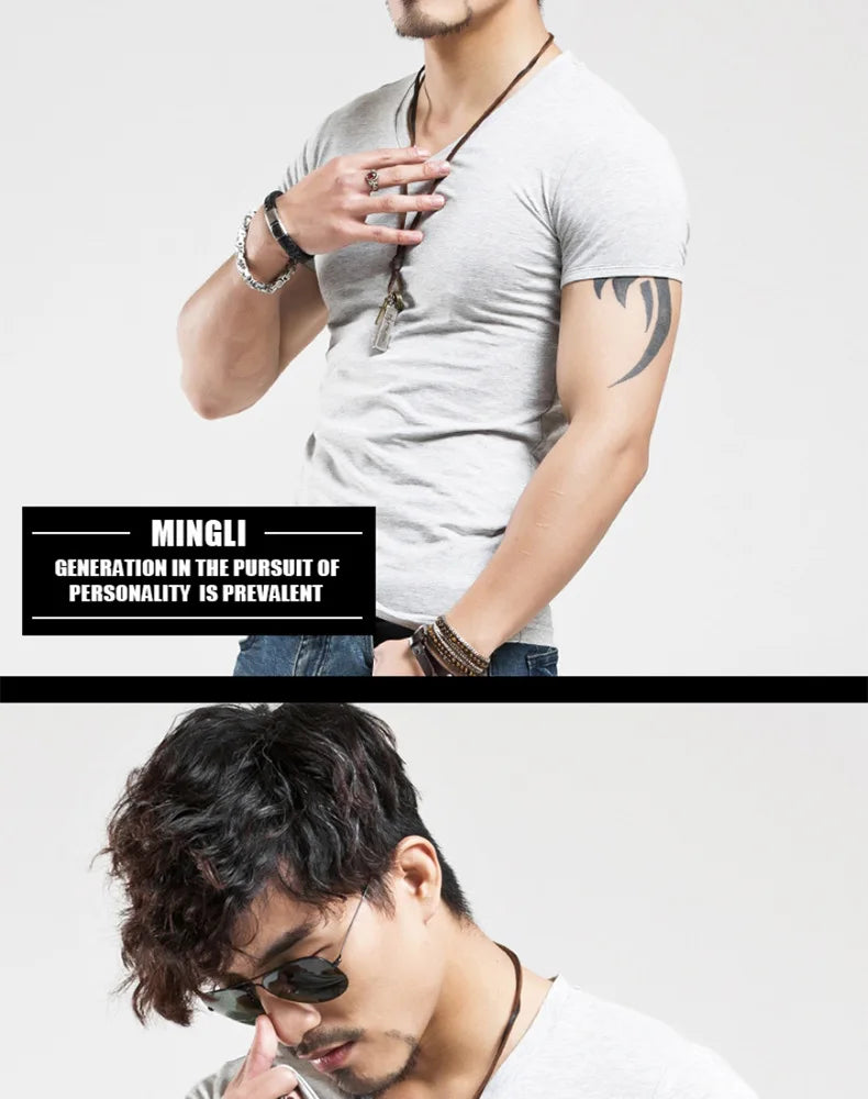 2026 Brand New Men T Shirt Tops V neck Short Sleeve Tees Men's Fashion Fitness Hot T-shirt For Male Man T-shirt Size 5XL