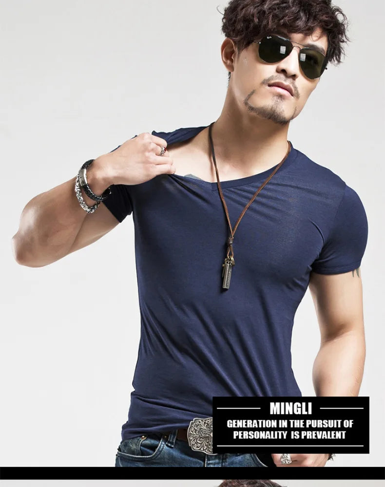 2026 Brand New Men T Shirt Tops V neck Short Sleeve Tees Men's Fashion Fitness Hot T-shirt For Male Man T-shirt Size 5XL
