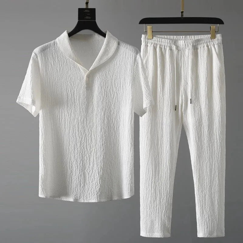 (Shirt+Trousers) 2026 Summer new arrival Men Fashion Classic Shirt men Business Casual Shirts Men A Set Of Clothes Size M-4XL