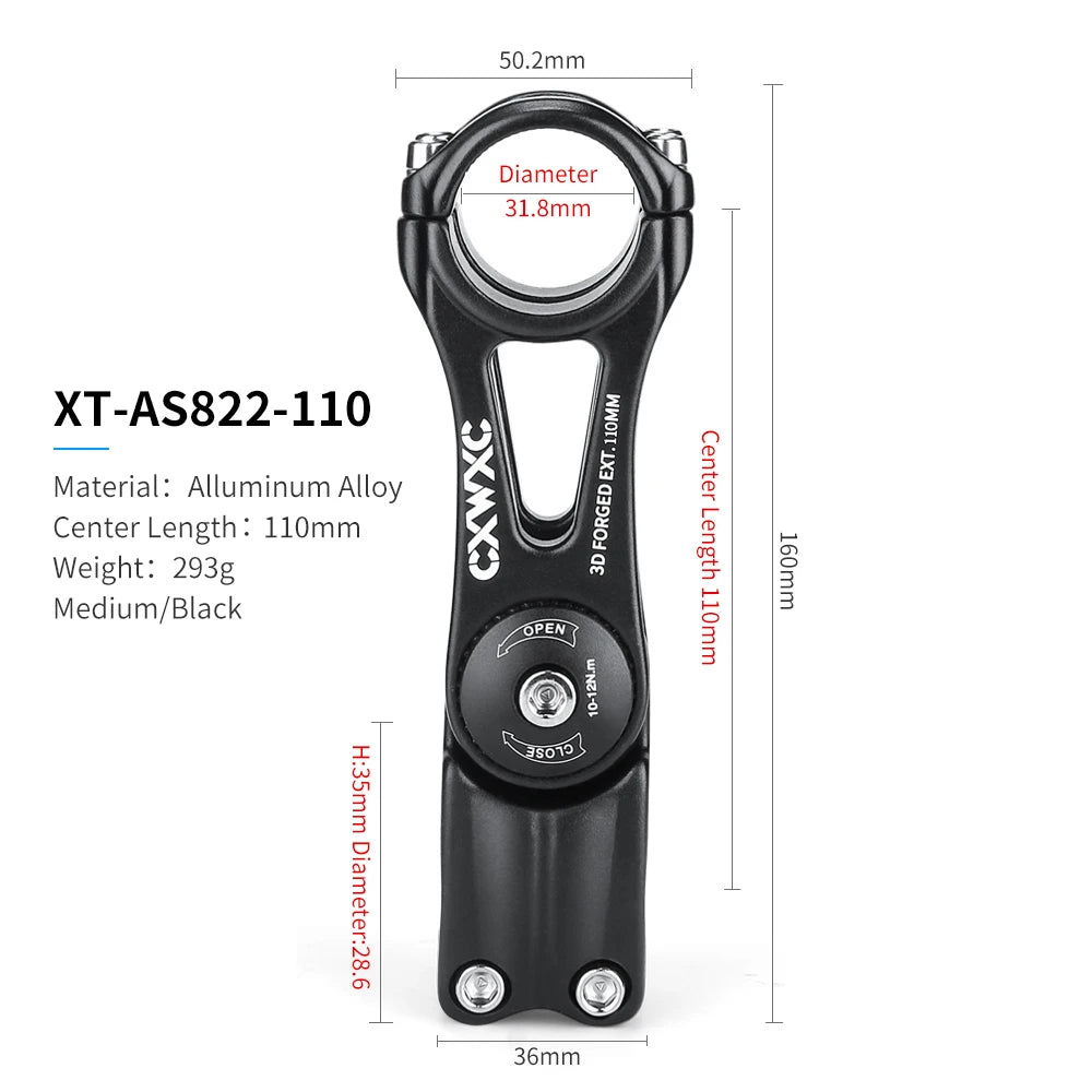 Adjustable MTB Stem For Bike Handlebar Stem 90/110/130/145mm Aluminum Alloy Mountain BMX Fixie Gear Cycling Bicycle Stems Part