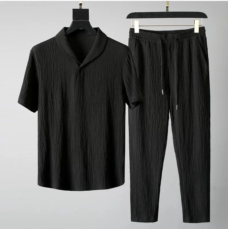 (Shirt+Trousers) 2026 Summer new arrival Men Fashion Classic Shirt men Business Casual Shirts Men A Set Of Clothes Size M-4XL