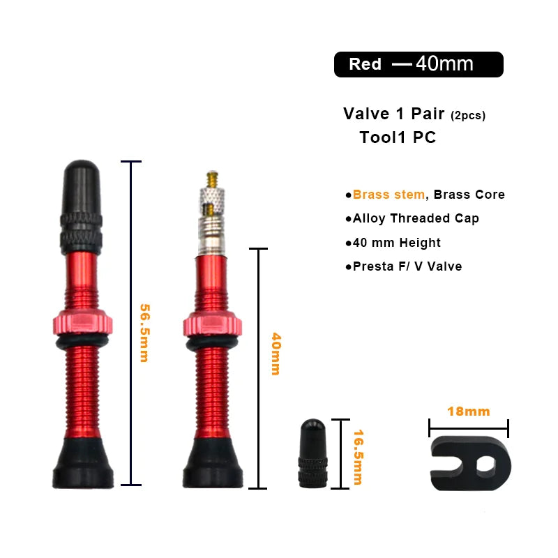 2Pcs 40/60MM Bicycle Vacuum Air Valve Durable Alloy Stem Brass Core F/V Presta MTB Bike Tubeless Tire Nozzle Cap Cycling Parts