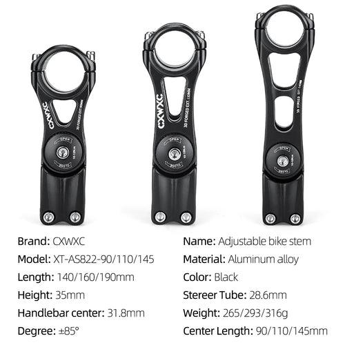 Adjustable MTB Stem For Bike Handlebar Stem 90/110/130/145mm Aluminum Alloy Mountain BMX Fixie Gear Cycling Bicycle Stems Part