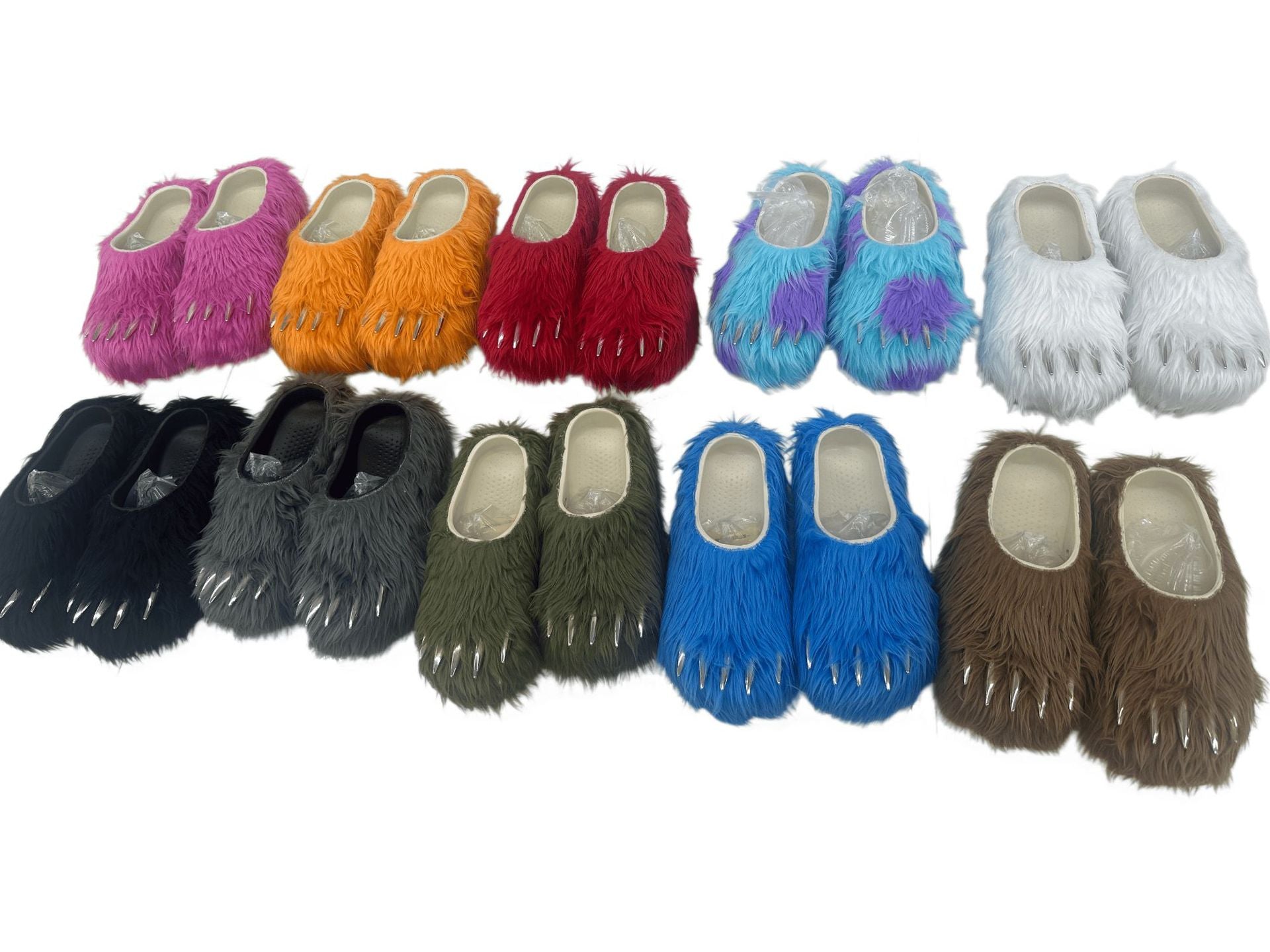 Ins Claw Slippers Adults Winter Flip Flops Warm Fur Slides Fluffy Fuzzy House Shoes Unisex Animal Claw Slippers