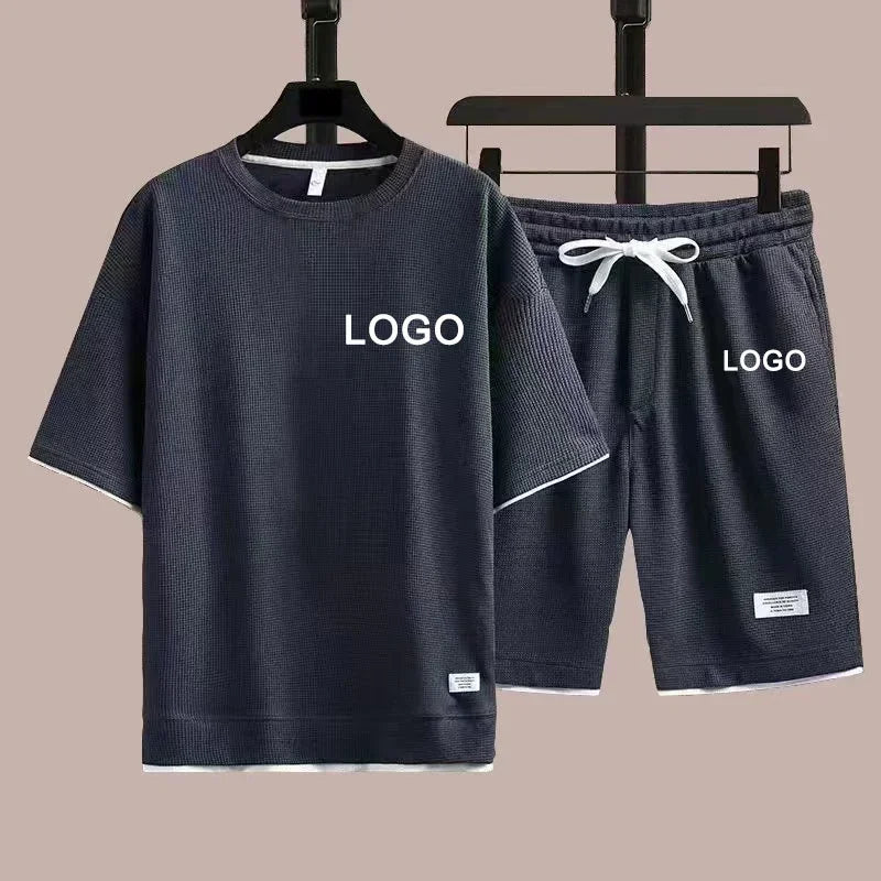 Customized Printed T-shirt Short Pants 2-Piece Suit Men Summer Fashion Short Sleeve Tracksuit Set Shorts Streetwear Tee Tops