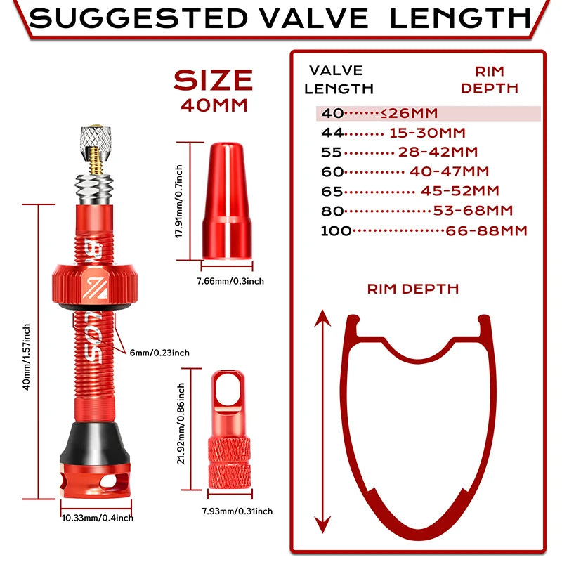 BUCKLOS 40/44/55/60/65/80/100mm Tubeless Valves Bike Aluminum Alloy Presta Nipples Removable Core Air Valve for Road MTB Bicycle