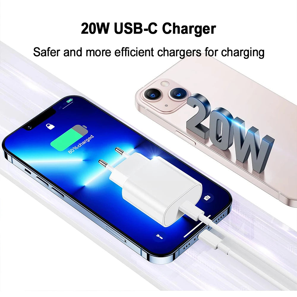 PD Charger 20W Fast Charging USB Type C Power Adapter For iPhone Apple 17 16 15 Pro Max iPad XiaoMi Samsung Quick Charger Cable