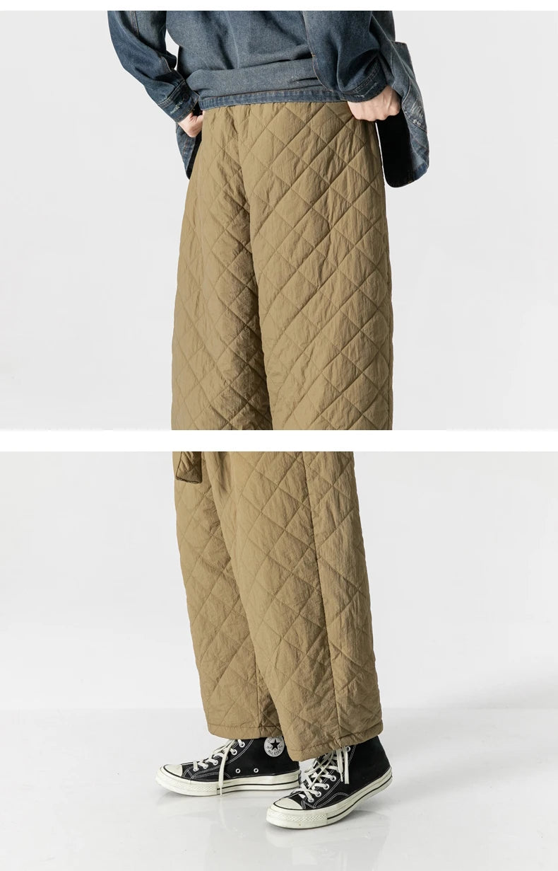 2024 Winter Thickened Cotton Padded Pants Men Casual Warm Trousers Ankle Length Pants Sportwear Solid Drawstring Sweatpants Man