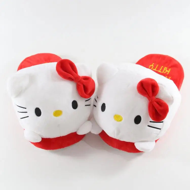 Y2K Hello Kitty Women Plush Cotton Shoes Big Head Slippers Sanrio Kawaii Anime Flat Shoes Winter Warm Thickened Cute Student