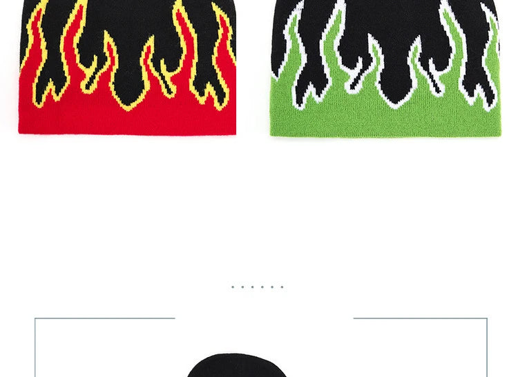 Autumn Winter Halloween Knitted Hat Men's Hip-hop Street Flame Pullover Bonnet Outdoor Riding Beanies Cap Wild Brimmed Hats