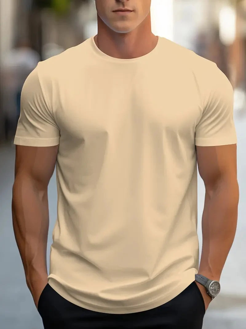 Simple solid color high quality men's round neck short sleeve summer comfortable breathable, casual and versatile T-shirt