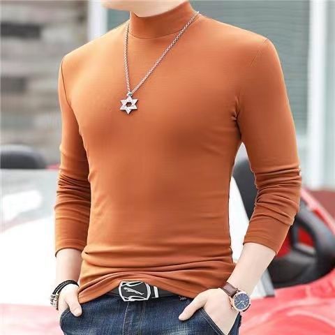 Korean Clothing Blouse Oversize Golf Wear Casual Full Cotton Men's Turtleneck Base Shirt Simple Solid Color Long Sleeve Tops Tee