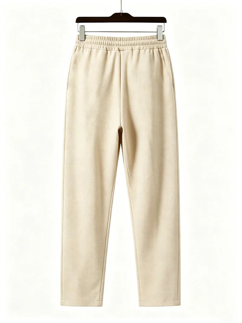 Men Waffle Knit Slim Fit Pants Drawstring Trousers With Pockets Stylish Design Spring Autumn Outdoor Travel Daily Street Wear
