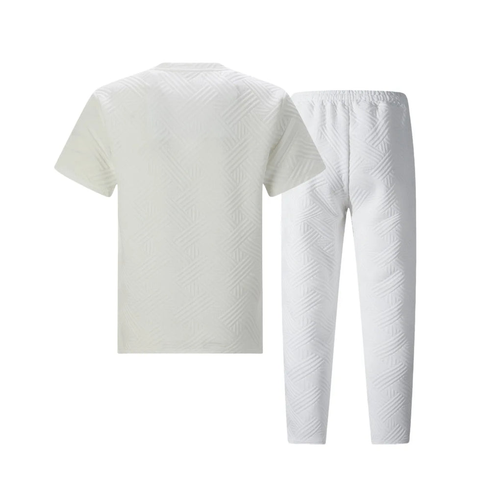 Men's Textured Fabric 2 Piece Set Short Sleeve T-Shirt & Drawstring Pants Casual Outfit Lightweight Breathable Streetwear for Sp