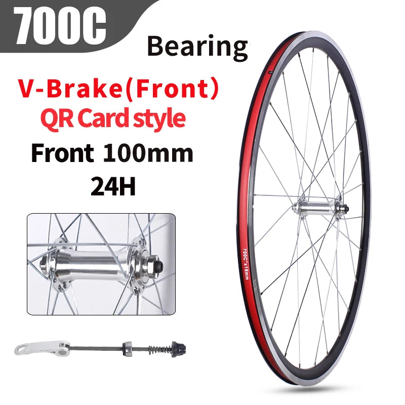 Road Bicycles Wheel Set 700C V Brake Bearing Card QR Hubs 100X130mm 24H Double Layer Aluminum Alloy 30mm Rim 7/10S Bike Wheels