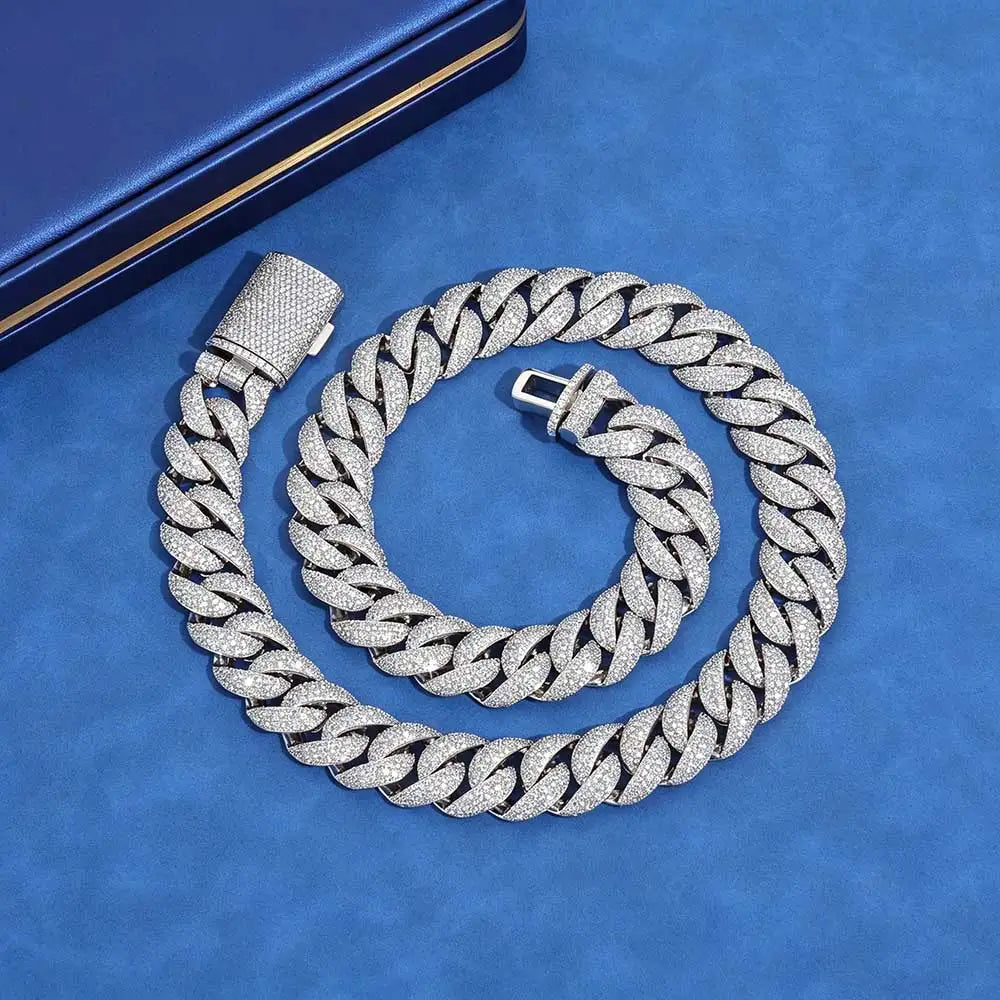 22mm Wide Cuban Chain Brass Full Paved CZ Zircon Necklace Hip Hop Iced Out Bling Rapper Jewelry Gold Silver Two Tone Neck Chain