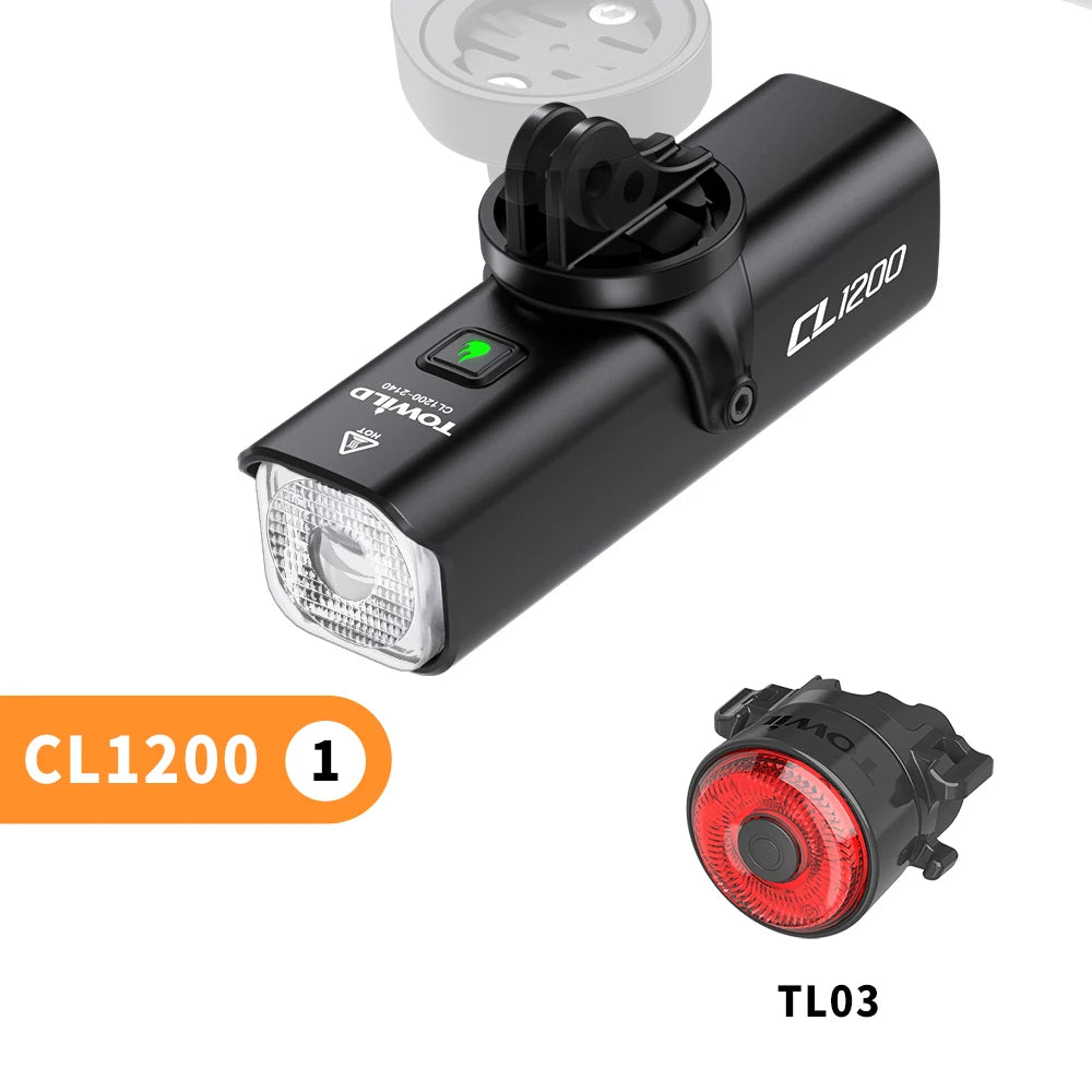 TOWILD CL1200 Smart Bike light Remote Control Bicycle Lights 5000mAh battery Type-C Rechargeable Road MTB IPX6 Bicycle headlight