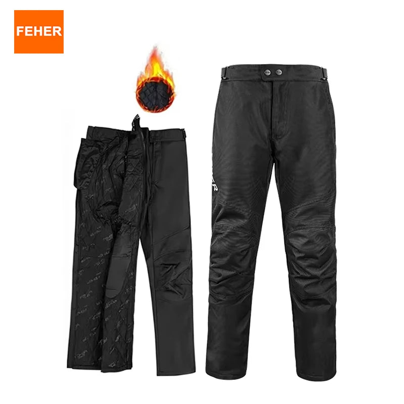 FEHER Motorcycle Pants Winter Waterproof Quick-release Thermal Motorbike Trousers Unisex Built-in Removable CE Protective Gear