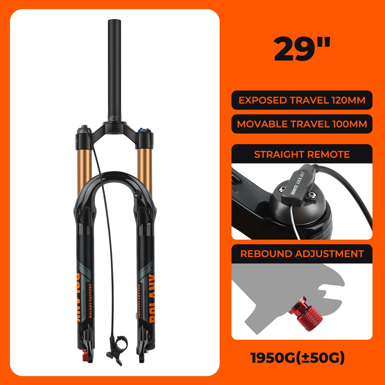 BOLANY Bike Air Fork 27.5/29inch 120mm Travel Oil Air Suspension Lightweight Magnesium Alloy Quick Release Bicycle Fork
