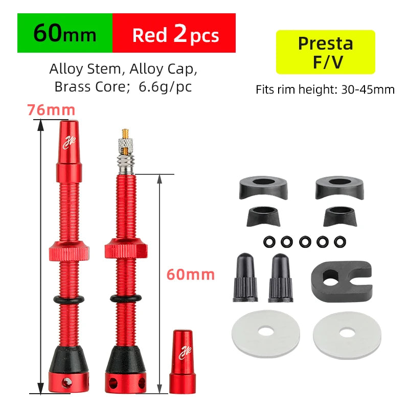 Deemount Bicycle Tubeless Carbon Rim Presta Valves 44/60/80mm F/V Brass Core CNC Machined Anodized W/Tool