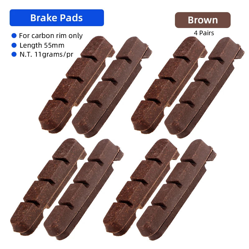 Deemount Carbon Rim Brake Pads Cork Compound Road Bike Caliper Braking Inserts for Carbon Wheel Low Rim Wear All Weather Use