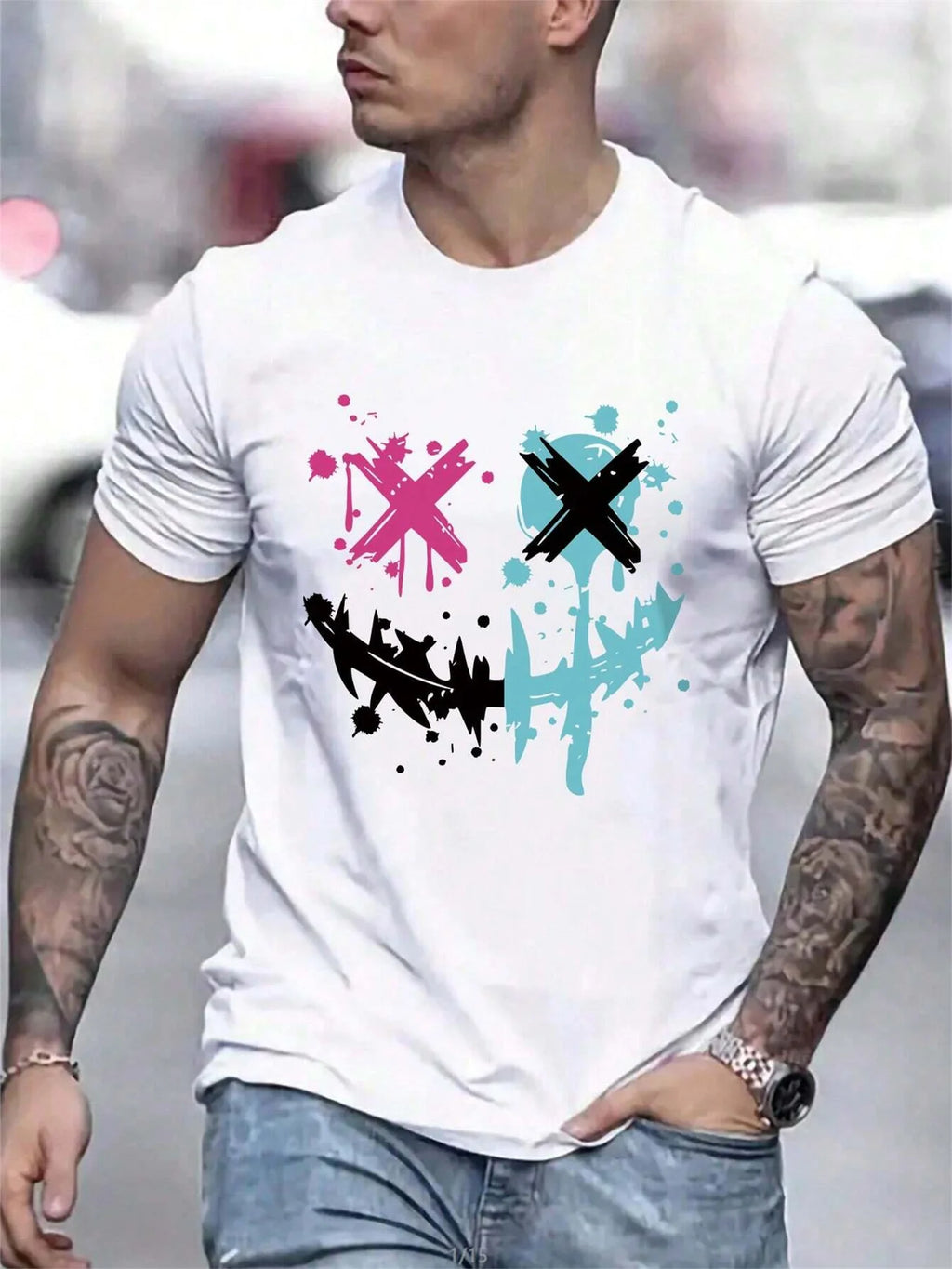 Funny 3D Demon Smile Pattern Men's T Shirt Hip Hop Trend Harajuku Streetwear Casual O-neck Short Sleeve Tops Summer Loose Tees