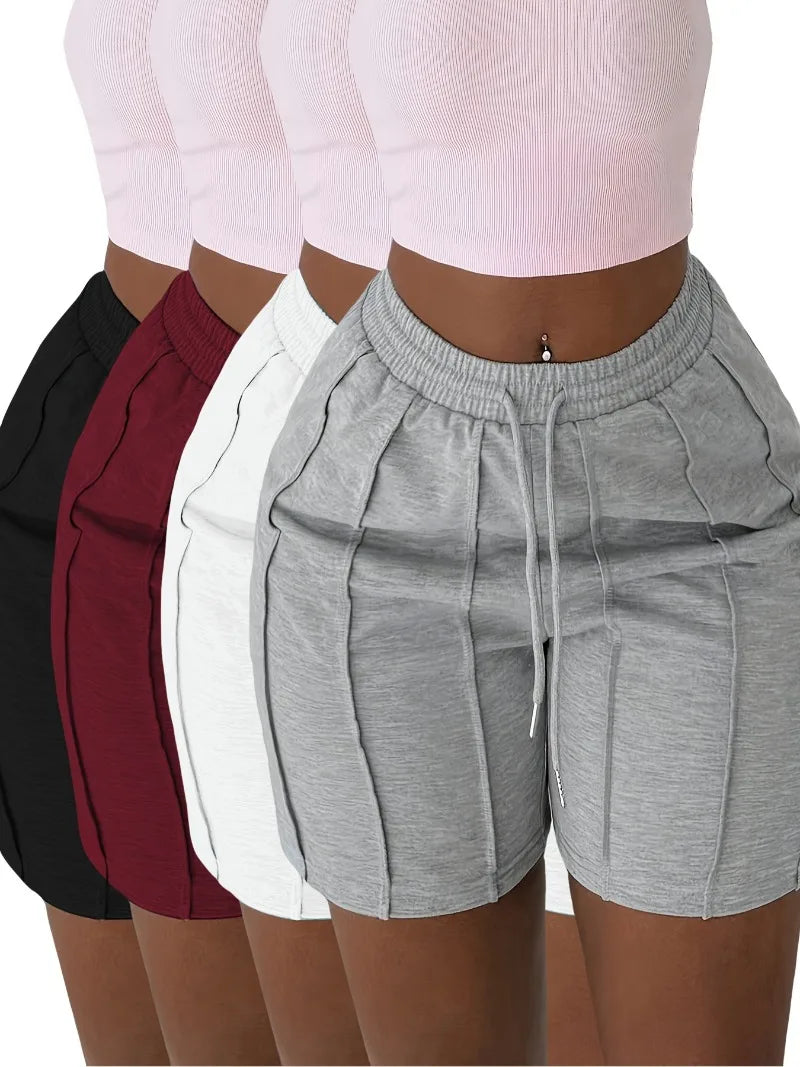 Women High Waisted Grey Shorts Summer Casual Drawstring Elastic Waist Slim Fit Biker Shorts with Vertical Seam Lounge Wear 2026