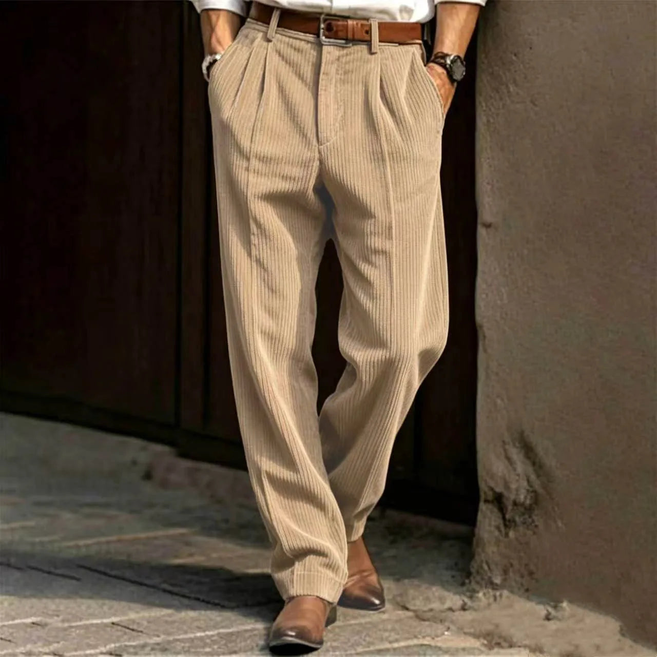 Spring and Autumn Men's Corduroy Pants - New Streetwear Style - Stretch-Fit Casual Striped Trousers - Fashionable Business Pants