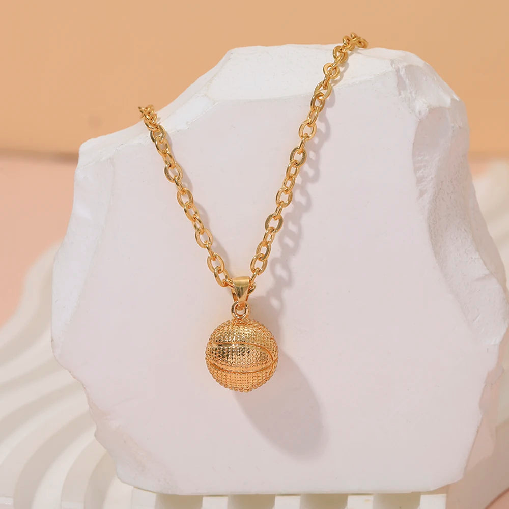 New In Sporty Basketball Football Pendant Necklace 3D Ball Choker For Women Men Boys Fans Lovers Jewelry Party Birthday Gift